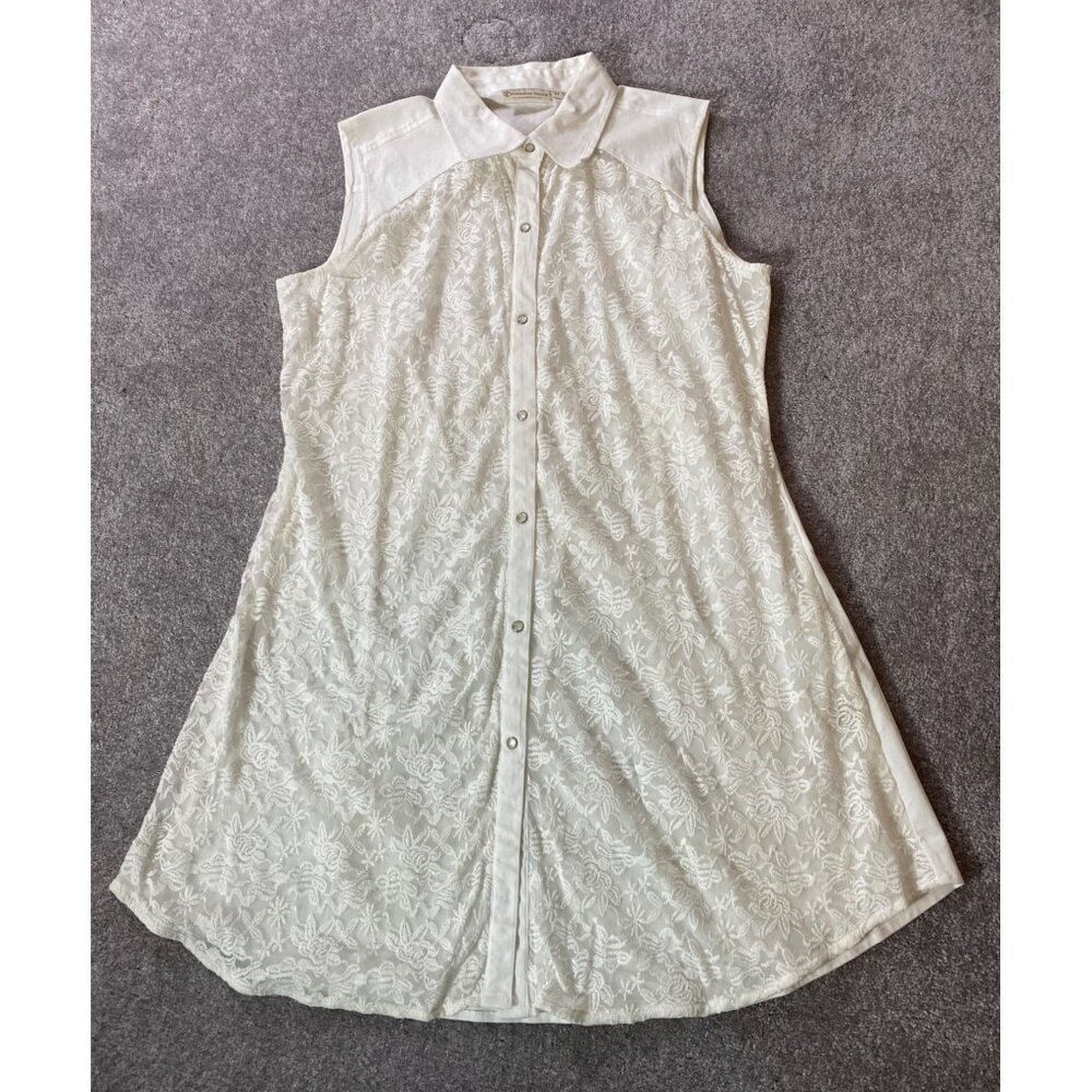 Sleeveless White Lace Button-Down Dress By Personal Touch Medium